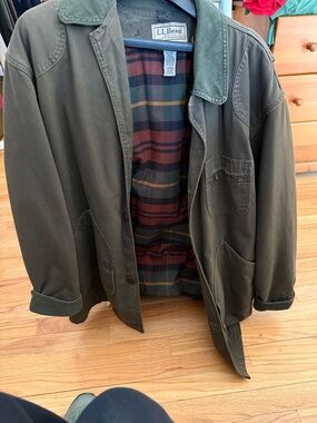 L.L. Bean Men’s Olive Green Canvas Field Jacket with Corduroy Collar